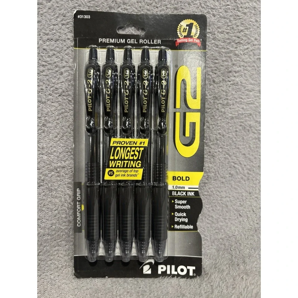 Pilot G2 Retractable‎ Gel Pen Bold Point Black Ink 5/Pack (31303) 755962